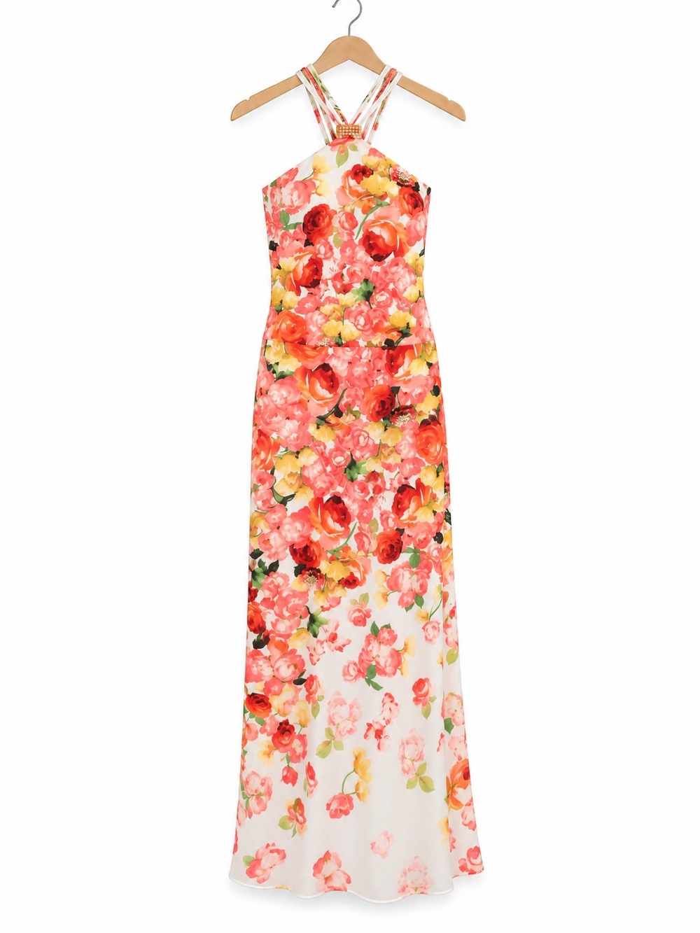 Cache Vintage Y2K Floral Halter Cross Back Maxi Dress Rhinestone M - Picture 3 of 9
